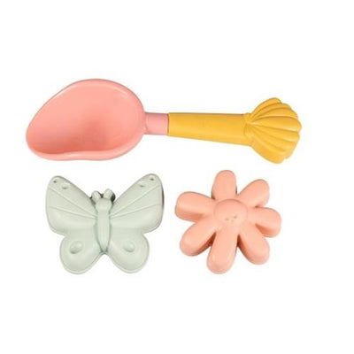 child's pink beach and sand pit shovel and moulds by little dutch 