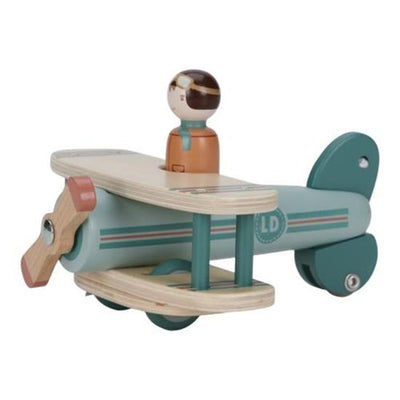 little dutch wooden green and blue childs toy airplane 