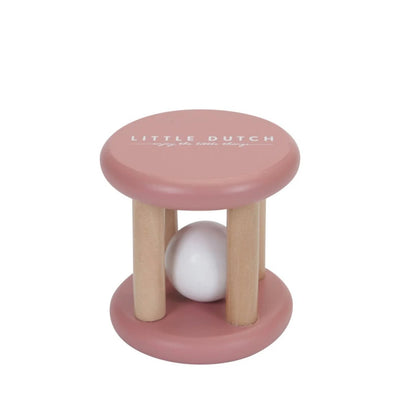 little dutch pink wooden roller rattle baby toy