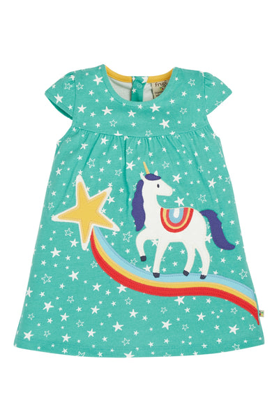 Frugi Little Lola Dress Aqua Stars Unicorn